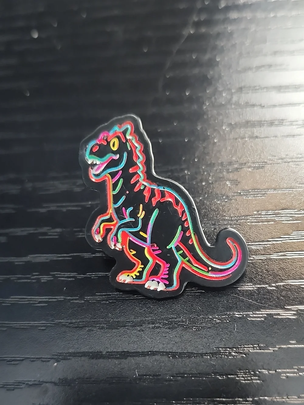 Neon Dinosaur Enamel Pin - Black Base with Multicolor Neon Accents
